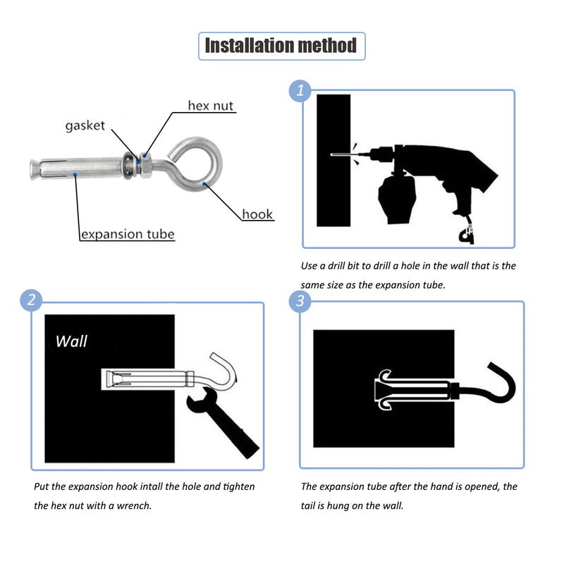 [Australia - AusPower] - 5/16" X 4-3/16" Expansion Concrete Wall Anchors Eyebolt Screw, Heavy Duty 304 Stainless Steel Shoulder Lag Eyebolts for Concrete Wall, 5 Pack 