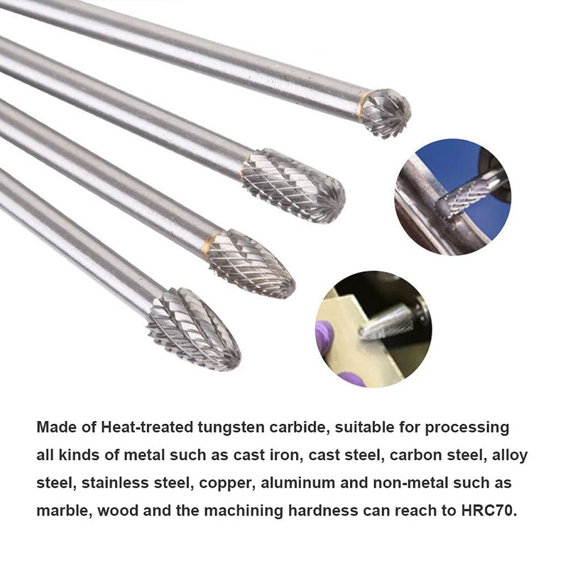 [Australia - AusPower] - 6-Inch Long Carbide Rotary Burr Set 6 mm (0.25 inch) Shank Long Reach Double Cut Tungsten Carbide Rotary File Set Fits Rotary Tool for Woodworking Drilling Carving Engraving, 4pcs 