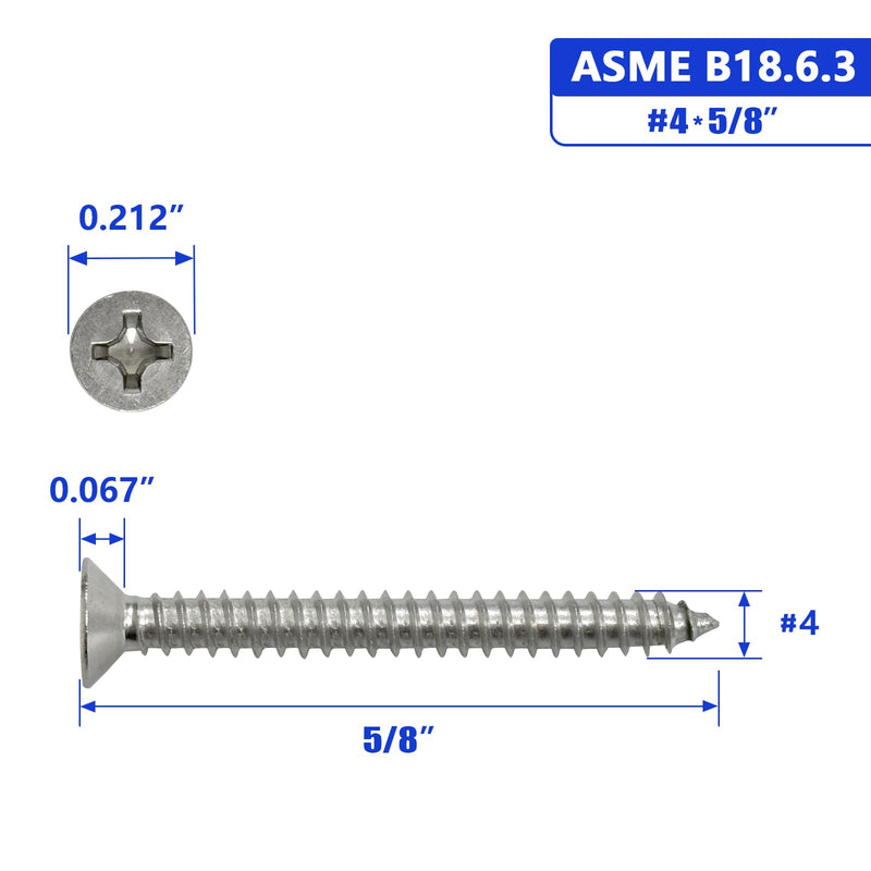 [Australia - AusPower] - #4 x 5/8" Flat Head Sheet Metal Screws Phillips Drive Wood Screws, 304 Stainless Steel 18-8, Pack of 100 #4 x 5/8" Silver 