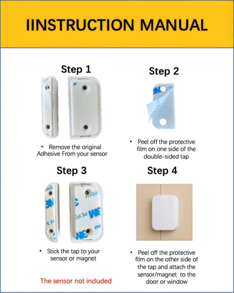 [Australia - AusPower] - Adhesive Replacement Strips for Ring Contact Sensor 2nd Gen - Pre-Cut Double-Sided Tape 6-Pack (6 Sensor & 6 Magnet Pads), No Cutting Needed, Secure Mounting for Door/Window Alarm Systems (6-Pack) 