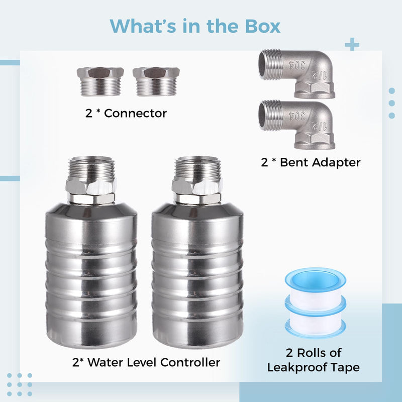 [Australia - AusPower] - 2 PCS Float Valves, 1/2" to 3/4" Fully Automatic Water Tank Float Valve, 304 Stainless Steel Water Level Control Float Valve for Water Tanks, Kitchens, Water Towers, Pools, Livestock Troughs 