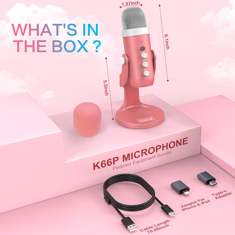 [Australia - AusPower] - ZealSound USB Microphone,Condenser Computer Mic,Plug&Play Gaming Microphones for PS 4&5.Headphone Output&Volume Control,Mic Gain Control,Mute Button,YouTube Podcast on Mac&Windows Pearlescent Pink 