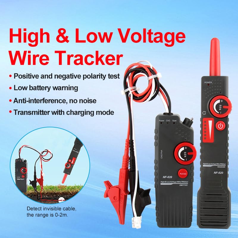[Australia - AusPower] - Underground Wire Locator, Wire Tracer with Earphone, Anti-Interference Buried Wire Locator Cable Tester for Locating Breakage Cables & Wires Dog Fence Cables | Locate Wires 6.5 Ft Deep 