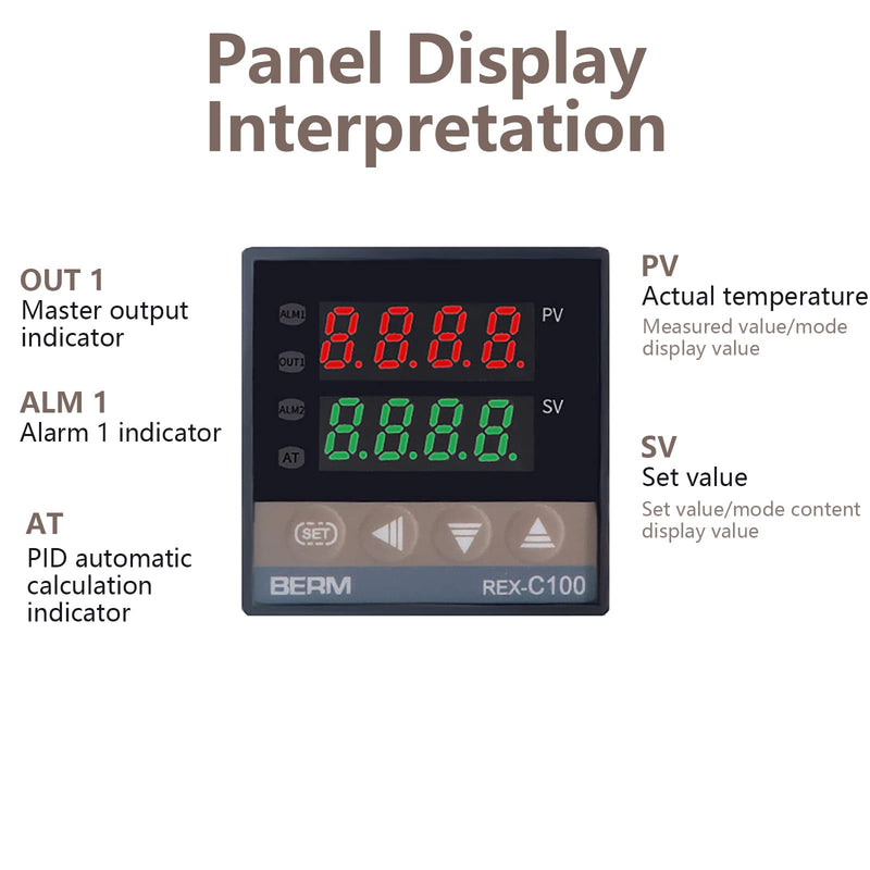 [Australia - AusPower] - WANGCL Digital PID Controller Intelligent Thermostat with 40A SSR Relay Type K Thermocouple for Electrical Energy Chemical Industry Faeces Tanks Ovens - 0-1300℃ 