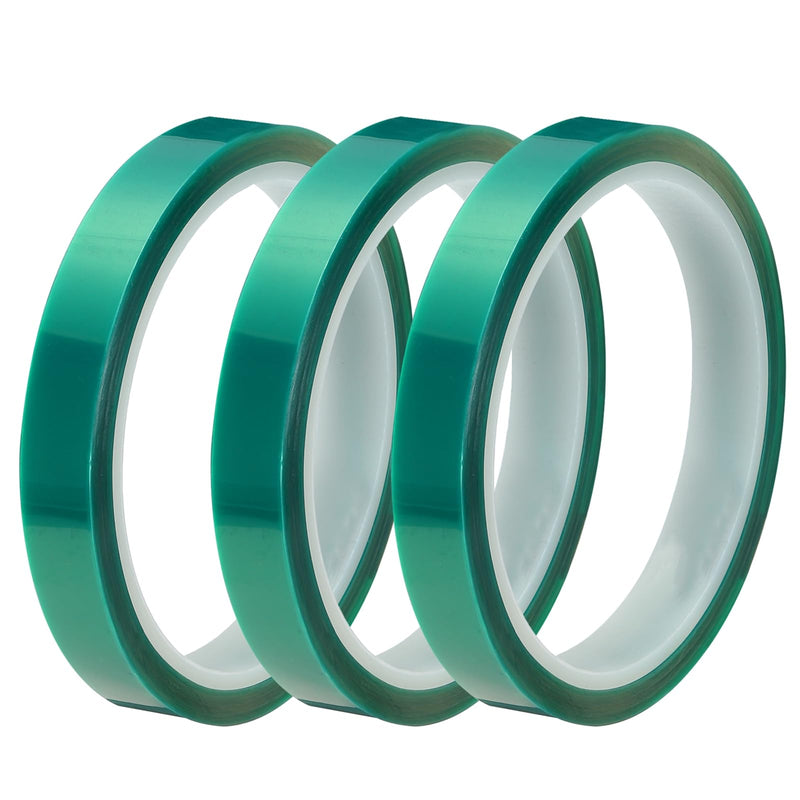 MECCANIXITY Resin Tape Silicone Adhesive Tape High Temperature Resistance Easy Peeling Polyester for Epoxy Resin,River Tables,Craft,Remove Residue 0.51 Inch Wide 108FT Long(Green),Pack of 3 3.0