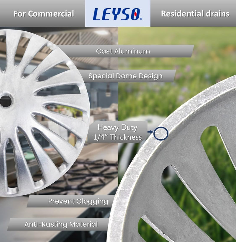 Leyso Heavy Duty Aluminum Dome Floor Drain Cover and Drain Strainer, Removable Outdoor Drain Cover, Dome Strainer for Restaurant, Home, Garden, Roof Top 5-1/4" Diameter x 2-1/4"H (3 PCS) 3