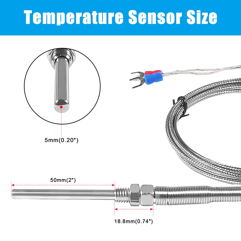 [Australia - AusPower] - Alinan 2pcs 2M/Approx 6.6Ft 50MM Probe M8 Pipe Thread Temperature Sensor Probe Two Wire Temperature Controller (0~400℃) K-Type Stainless Steel Thermocouple 2M 50MM 