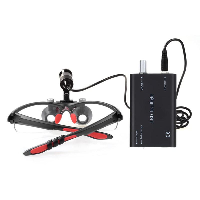 [Australia - AusPower] - DY-409 5W Head Magnifier Adjustable Spotlight Headlight Matte Frame 2.5X/3.5X420mm Binocular Loupe Optical Glass with Aluminum Box (3.5X, Black) 3.5X 
