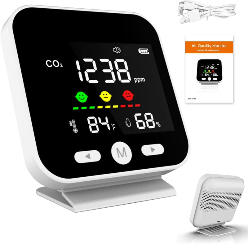 [Australia - AusPower] - CO2 Detector with Bonus Humidity & Temperature Readings & Alarm, 3-in-1 Air Quality Monitor Indoor, Portable CO2 Detector for Travel, Air Quality Tester for Home, Hotel, Office, Car 