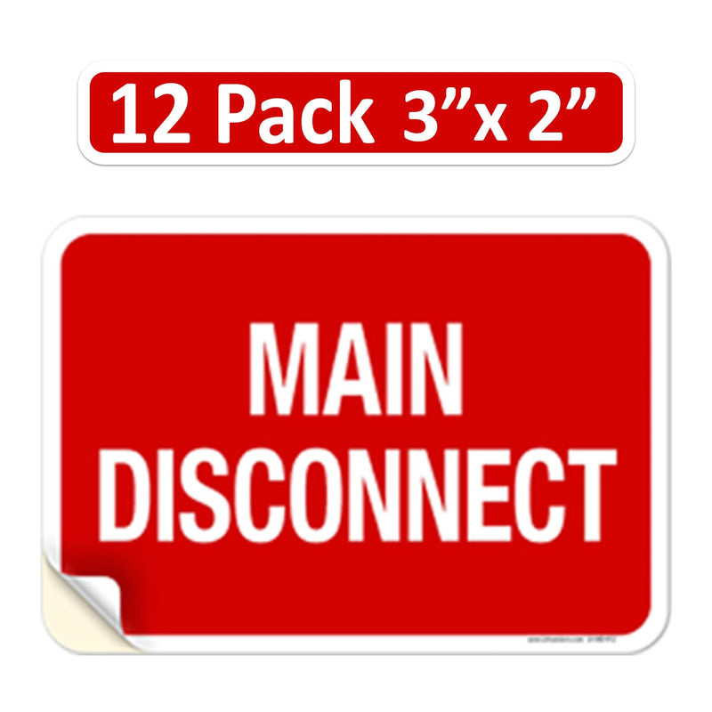 12 Pack 3" x 2" Main Disconnect Sticker Outdoor Laminated Electrical Label Notice Emergency Sign Symbol Decal Marker Vinyl 3x2 2x3 inches Vinyl Waterproof 3" x 2" MD
