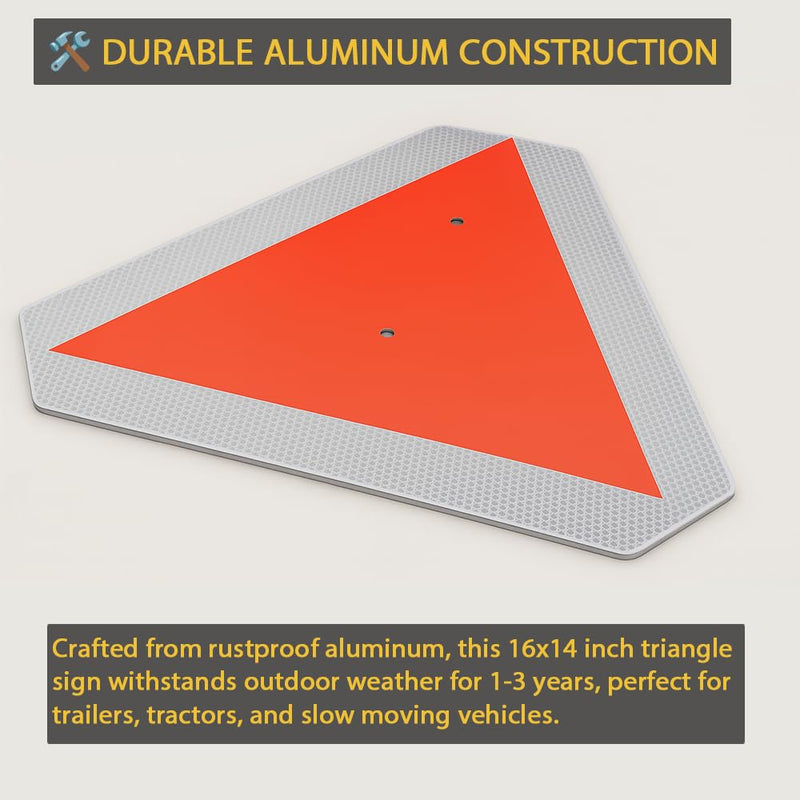 Glow in The Dark Slow Moving Vehicle Sign for Golf Carts, Safety Triangle Sign, 16x14 inch Aluminum SMV Signs DOT Compliant for UTV, Trailers, Tractors, Golf Cart Accessories