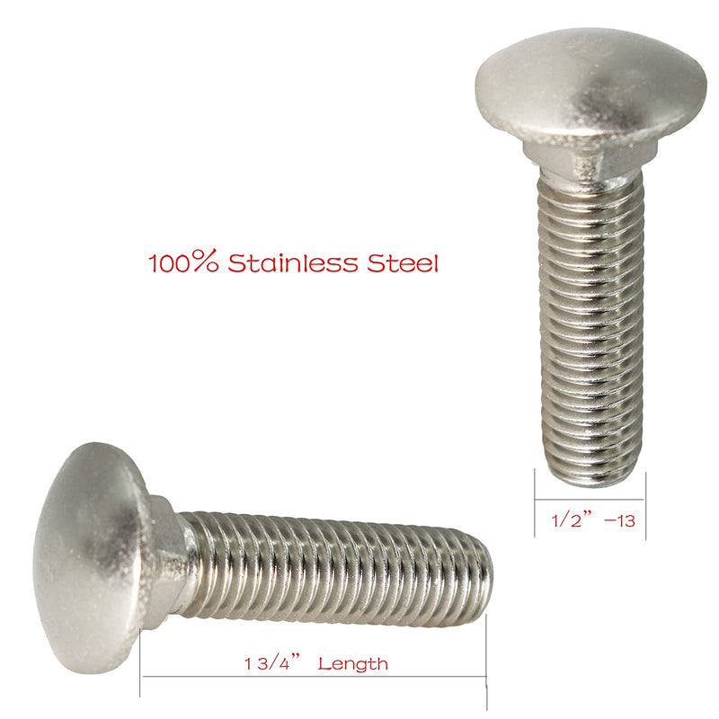 [Australia - AusPower] - 1/2"-13 X 1-3/4" (10pc) Stainless Carriage Bolt, 18-8 Stainless Steel Full Thread Coverage,Carriage Bolt,by SANTIE 1/2"-13 X 1-3/4" (10pc) 