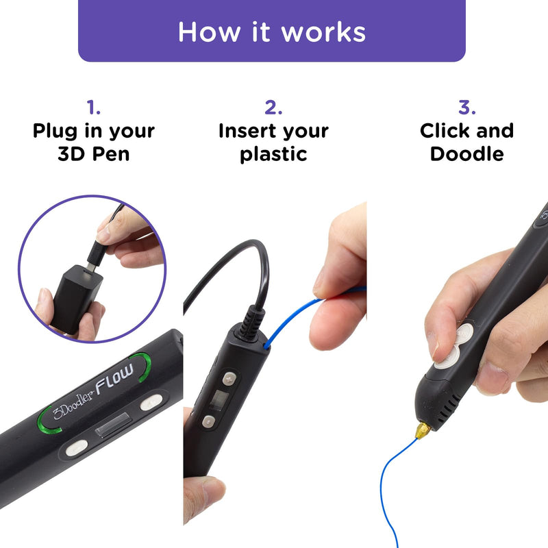 [Australia - AusPower] - 3Doodler Flow 3D Printing Pen for Teens, Adults & Creators! - Black - with Free Refill Filaments + Stencil Book + Getting Started Guide 