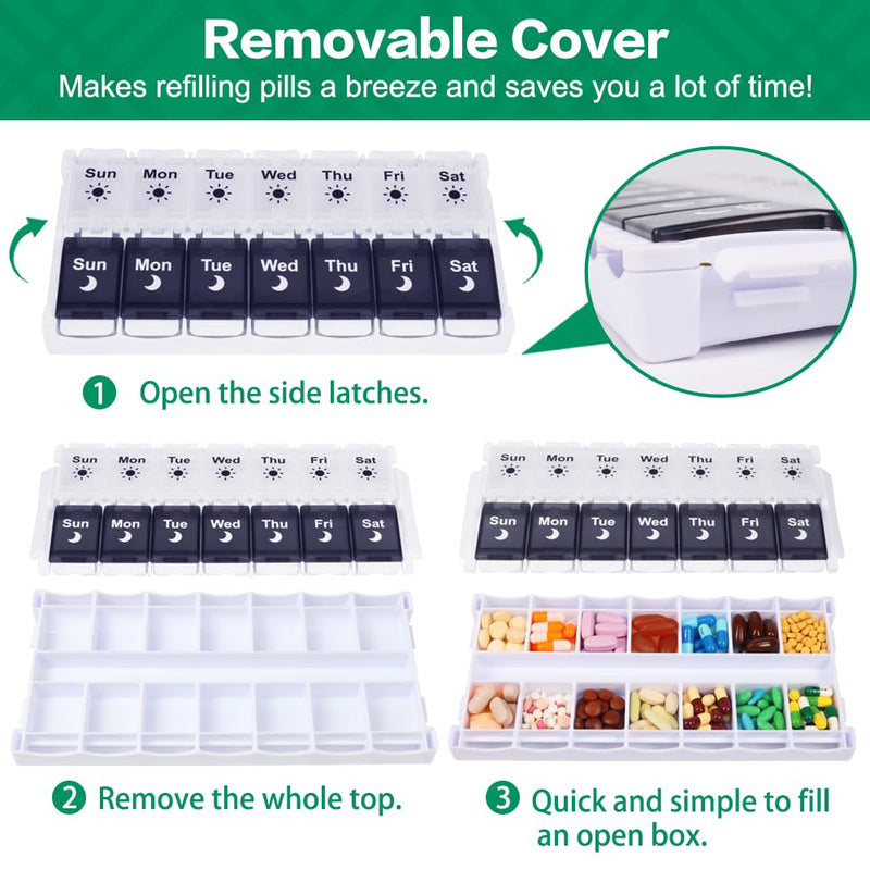 [Australia - AusPower] - Shintop Pill Organizer 2 Times a Day, Easy Fill Weekly Pill Box Am Pm Push Button Pill Container 7 Day Medicine Organizer for Vitamins Supplements ?Black&White? Black&white 
