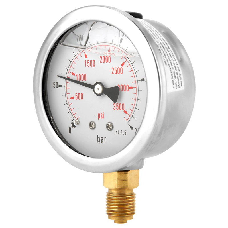 [Australia - AusPower] - Liquid-filled hydraulic pressure gauge 0-3750PSI 0-250 bar pressure gauge, 2.5 inch dial display, G1/4 thread connection 
