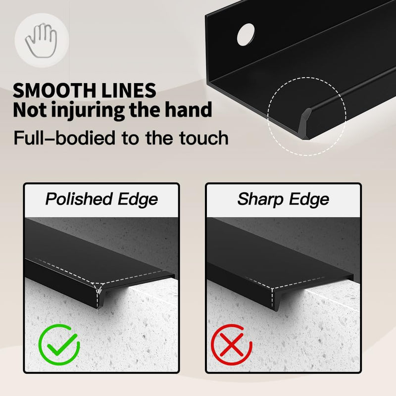 5 Pack Edge Black Hidden Drawer Door Cabinet Handle Aluminum Alloy Finger Bar Pull Concealed Furniture Hardware Back Mount Dresser Handles for Kitchen Bathroom 400mm(15.7 Inch) 15.7 inch