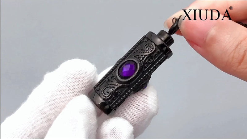 XIUDA Crystal Cremation Urn Necklace for Ashes Keepsake Stainless Steel Memorial Pendant with Flower Bule