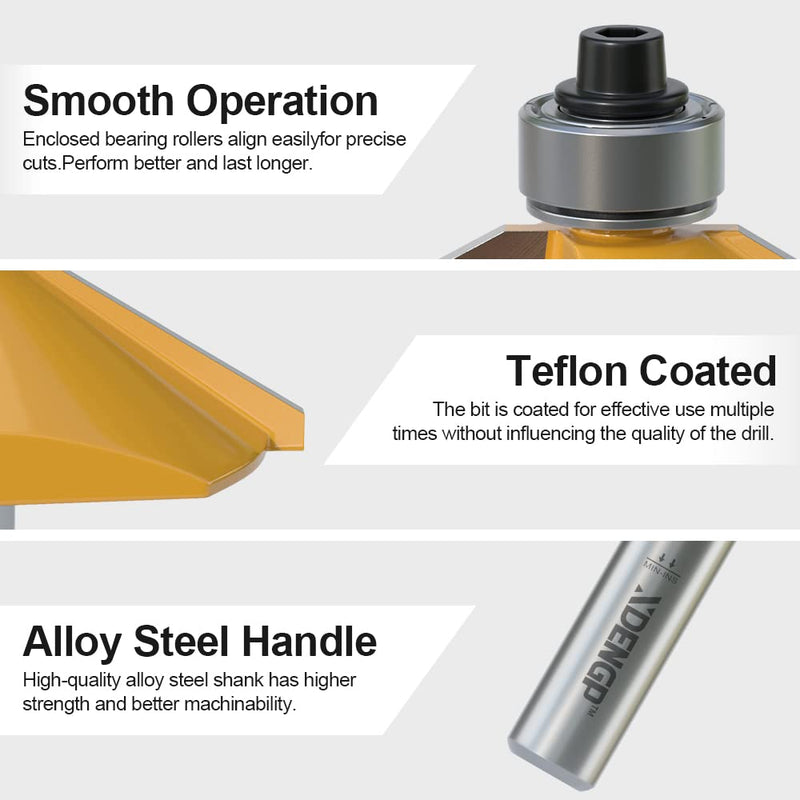 [Australia - AusPower] - 60 Degree Chamfer Router Bit with 9/16 Inch Cutting Length,1/2 Inch shank Carbide Edge Forming Bevel Router Bit with Bearing, Chamfer Bit Miter Angle Milling Cutters Tool 1/2 Shank 60° - 9/16" Length - 1/2" Shank 