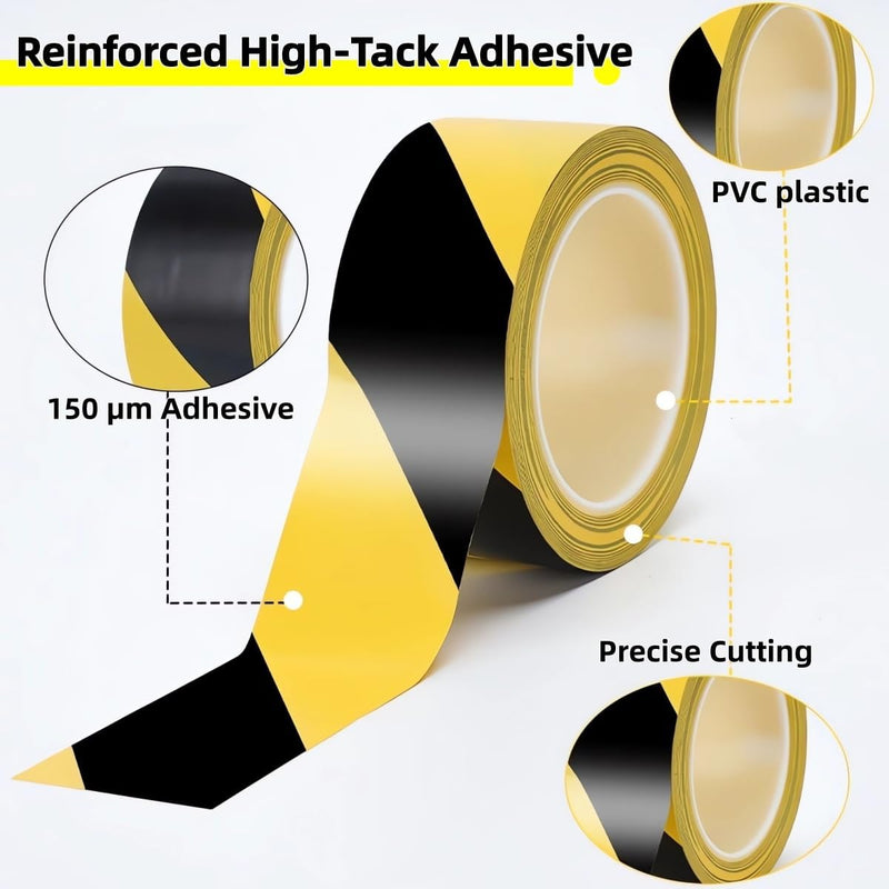 3 Inch x 200FT Black and Yellow Safety Tape, Hazard Tape, Warning Tape, Caution Tape Roll, Floor Marking Tape for Gymnasium, Walls, Floors, Pipes and Equipment in Construction Sites & Hazardous Areas Yellow&Black