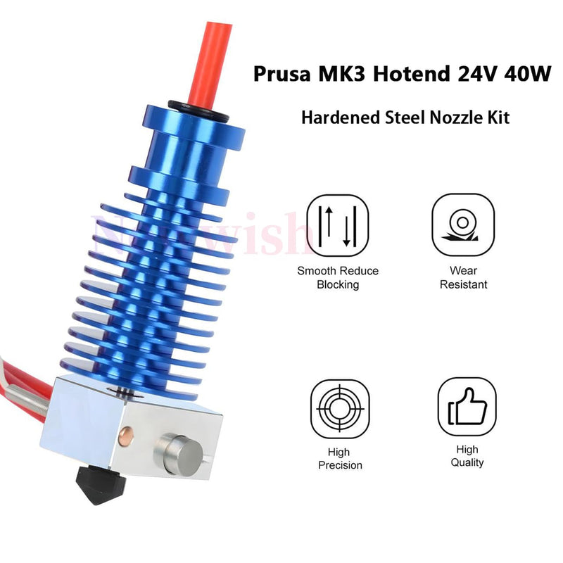 [Australia - AusPower] - Prusa i3 MK3S+Hotend 24V 40W Upgrade Kit for Prusa i3 MK3,MK3S,MK3S+3D Printer V6 Hotend 24V Replacement Parts,V6 Bi-Metal Heatbreak,V6 Hardened Steel Nozzle 0.4mm,Heater Block Aluminum. Prusa i3 MK3 Hotend Hardened Steel Nozzle Kit 