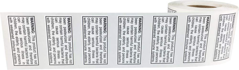 Not Pasteurized Warning Labels .75 x 1.5 Inch 500 Adhesive Stickers 0.75 x 1.5" Rectangle