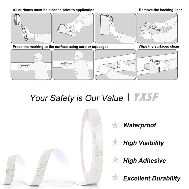 White Reflective Tape,1/2 Inch×15 Feet Reflective Strips,1.2 CM x 4.5 M，Viscosity Waterproof Reflective Tape for Bikes Cars Motorcycles Raincoat 1/2 IN*15FT White