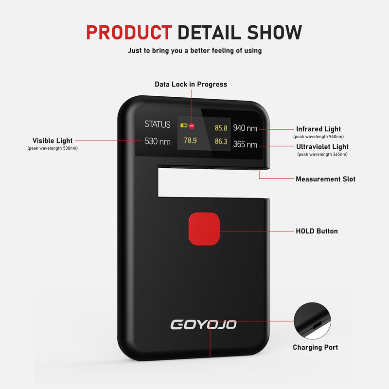 [Australia - AusPower] - Tint Meter Inspector for Car Window, Portable Solar Tester Meter IR940nm/UV365nm/VLT530nm, with Data Locking and USB Charging Test Accuracy¡À2%,for Solar Film,Agricultural 
