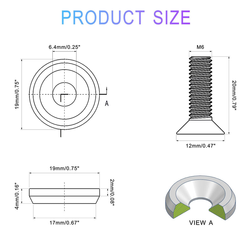 [Australia - AusPower] - 20 pcs CNC Finishing Countersunk Washer,M6x20mm 304 Stainless Steel Screw,for RC/FPV/PC/Drone/Mechanical Accessories Parts DIY Models (Black) Black 