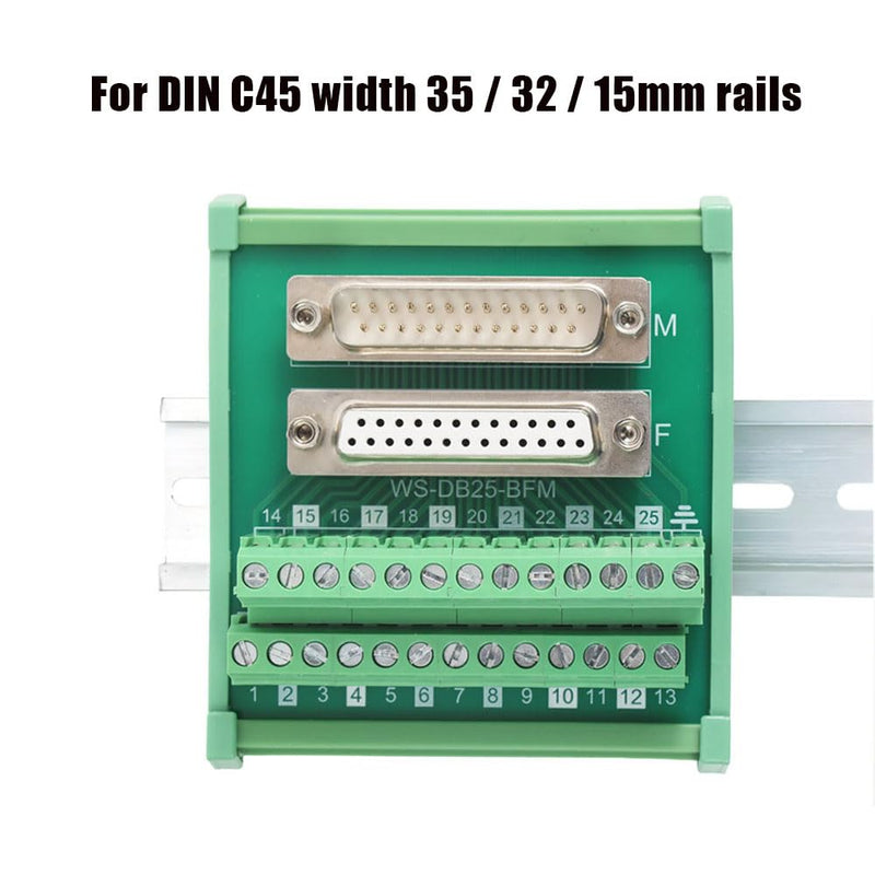 [Australia - AusPower] - DB25 Male&Female DIN Rail Mount Interface Module, D-Sub 25-pin Breakout Board DB25 