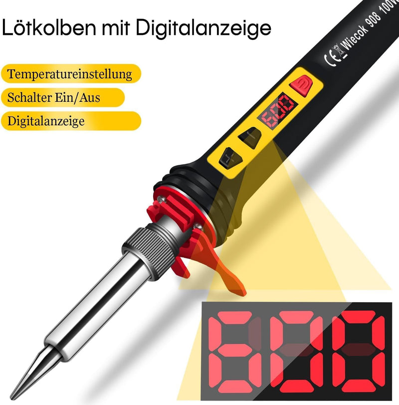 Threaded Inserts Soldering Tips Set, 100 W LED Soldering Iron with Temperature Adjustable, 130 Pieces Thread Inserts M2/M3/M4/M5/M6/M8, Soldering Tips for Thread Insert