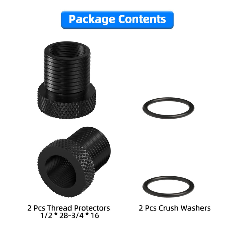 [Australia - AusPower] - 2 Pack Thread Protector 1/2-28 to 3/4-16 Thread Adapter Steel with Rubber Washer Black 1/2 x 28 convert to 3/4 x 16 