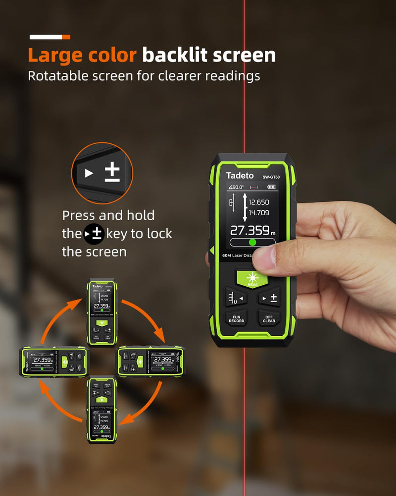 [Australia - AusPower] - Tadeto Dual Laser Measuring Tool, 393FT/120M Bilateral Laser Measurement Tool Backlit LCD Display, Rechargeable Laser Measure with Ft/in/M Multiple Units Length/Area/Volume/Angle Green 