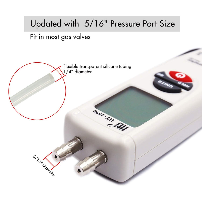[Australia - AusPower] - Digital Manometer, Dual Port Air Pressure Meter Pressure Gauge HVAC Gas Tester, Differential Pressure Manometer with 5/16 Inches Diameter Pressure Port, Hti-Xintai 5/16 Inches Diameter Port 