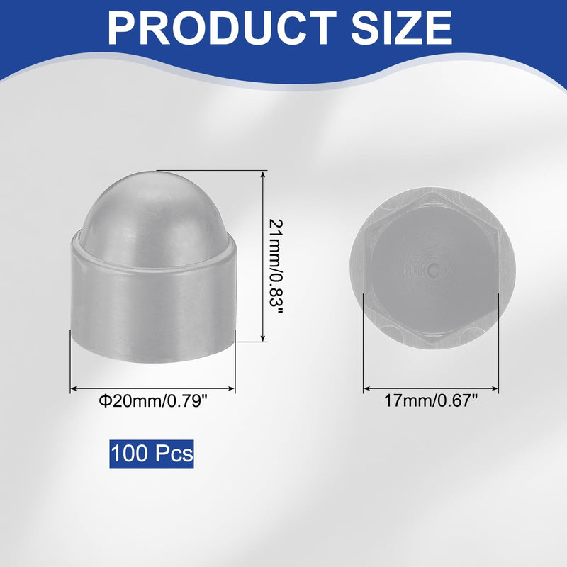 [Australia - AusPower] - PATIKIL 100 Pcs Hex Nut Cover, M10x17x21mm Nylon Screws Bolt Covers Caps Dome Acorn Hex Head Bolt Protection Cap for Screws Nut, Gray 