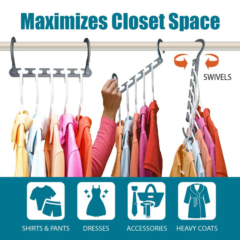 Wonder Hanger Max Space Saving Closet Hangers, 10-Pack, 360° Swivel, Grey Gray PACK OF 10