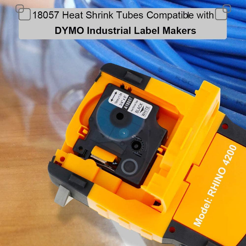 18057 a18057 Heat Shrink Tubes Replacement for DYMO 18057 3/4" 19mm Black on White Heat Shrink Tubes 10-Pack for Cable Wire Compatible with DYMO Rhino Industrial Label Maker 4200 5200 5000 6000 3/4" 19 mm