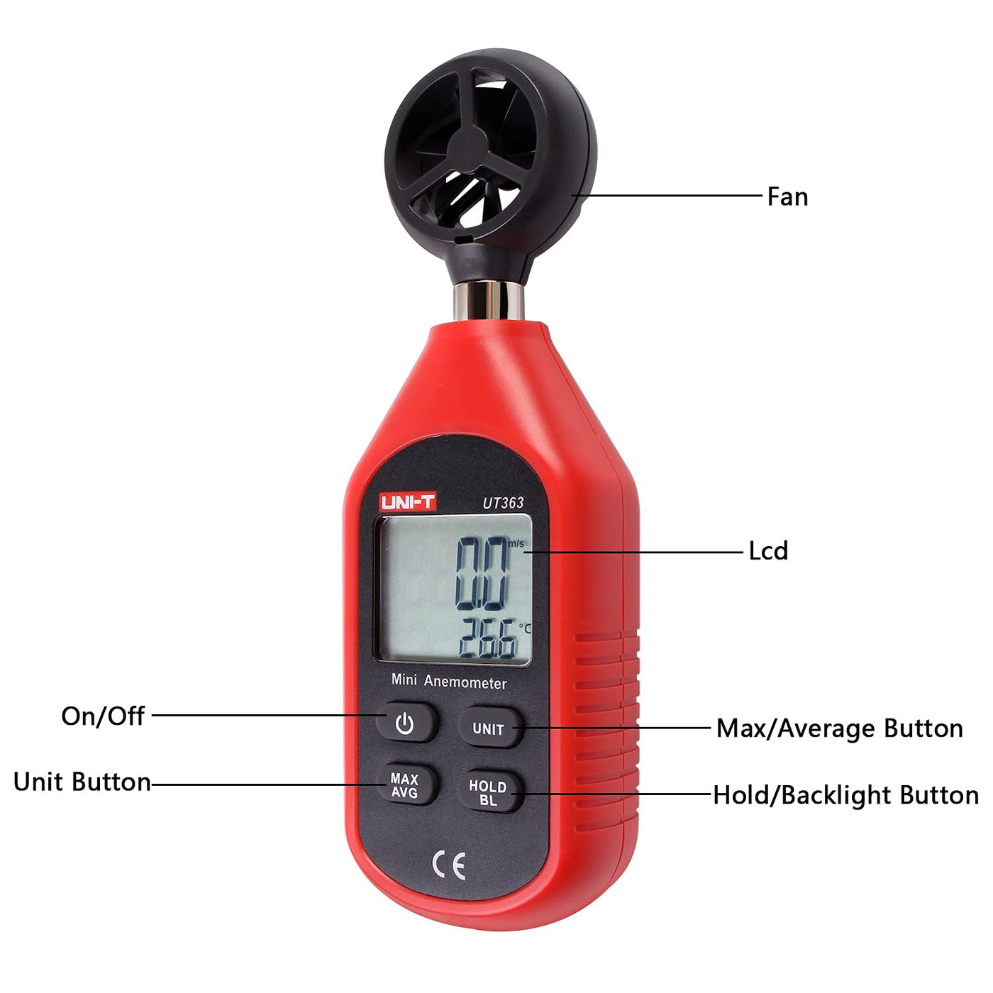 UNI-T UT363 Mini Digital Anemometer High Precision Wind Measuring ...