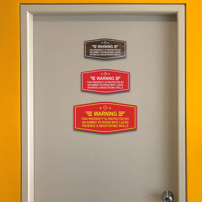 Signs ByLITA Fancy Warning: This Property Is Protected By An Armed Veteran Who Lacks Patience & Negotiating Skills | Businesses and Home Sign (Black Gold) - Large (2 Pack) 4.5 x 9" - Large (2 Pack) Black Gold