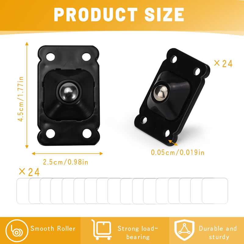 [Australia - AusPower] - 24 Pack Mini Self Adhesive Small Caster Wheels, 1 Inch Stainless Steel Appliance Rollers, 360° Swivel Sticky Appliance Ball Rollers for Furniture Kitchen Countertop Storage Box (Black) black 