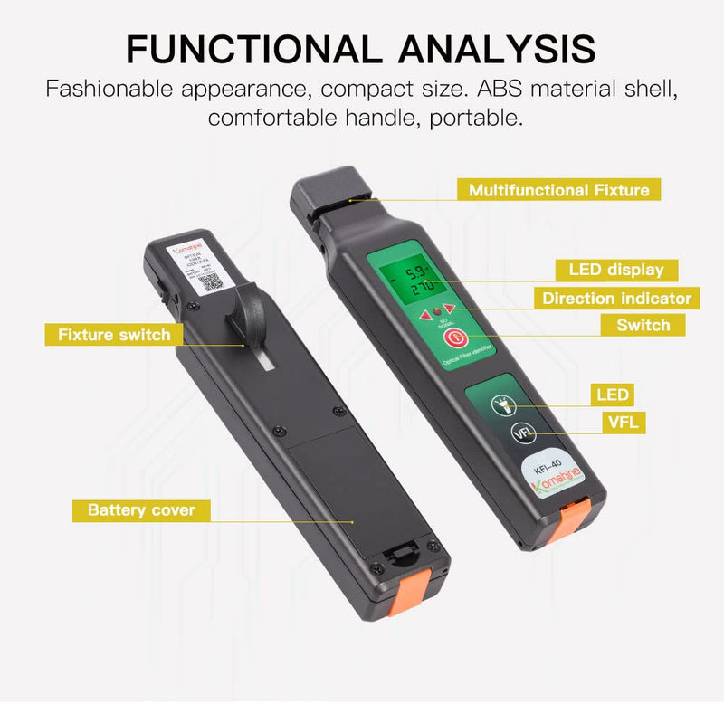 [Australia - AusPower] - Komshine 2025 KFI-40 Optical Fiber Identifier Optic Dominant Traffic Detector Multi in one Chucks with 800-1700nm Cable Tester (KFI-40) 