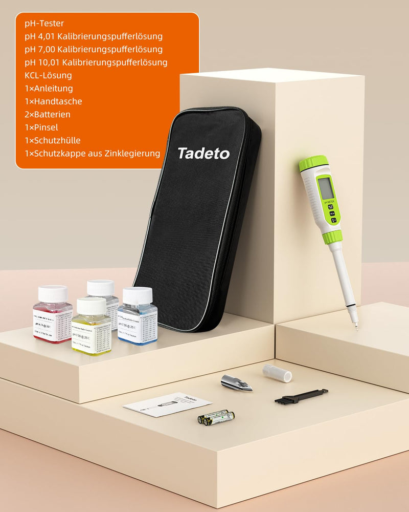 [Australia - AusPower] - Tadeto pH Meter, High Precision Digital pH Tester for Water, Soil, Pool, Floor, Drinking, Garden, pH Meter with Thermometer LCD Display and Calibration Set and Alloy Protective Cap Green 