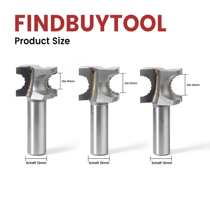 FindBuyTool Milling Cutter Set, 3-Piece Edge Milling Cutter 12 mm Shank for Festool Domino XL DF700, Tungsten Carbide Flush Cutter Set for Woodworking and DIY Projects, Router Bits D10, D12, D14 12mm Shank 3 PCS-D10/D12/D14