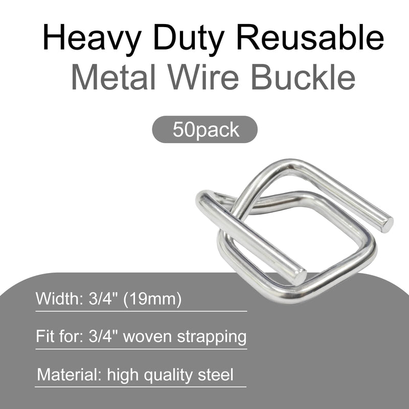 3/4" Heavy Duty Galvanized Wire Buckle for Woven Cord Strapping, 50 Pack Reusable Metal Wire Buckle for Polypropylene Strapping, Wire Buckles with Galvanized Coating with High Holding Power 50pcs