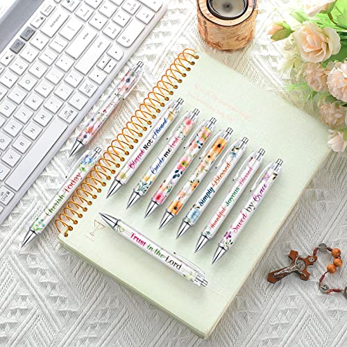 Tinlade 10 Pcs Christian Bible Verse Ballpoint Ink Pens,Flower Flower
