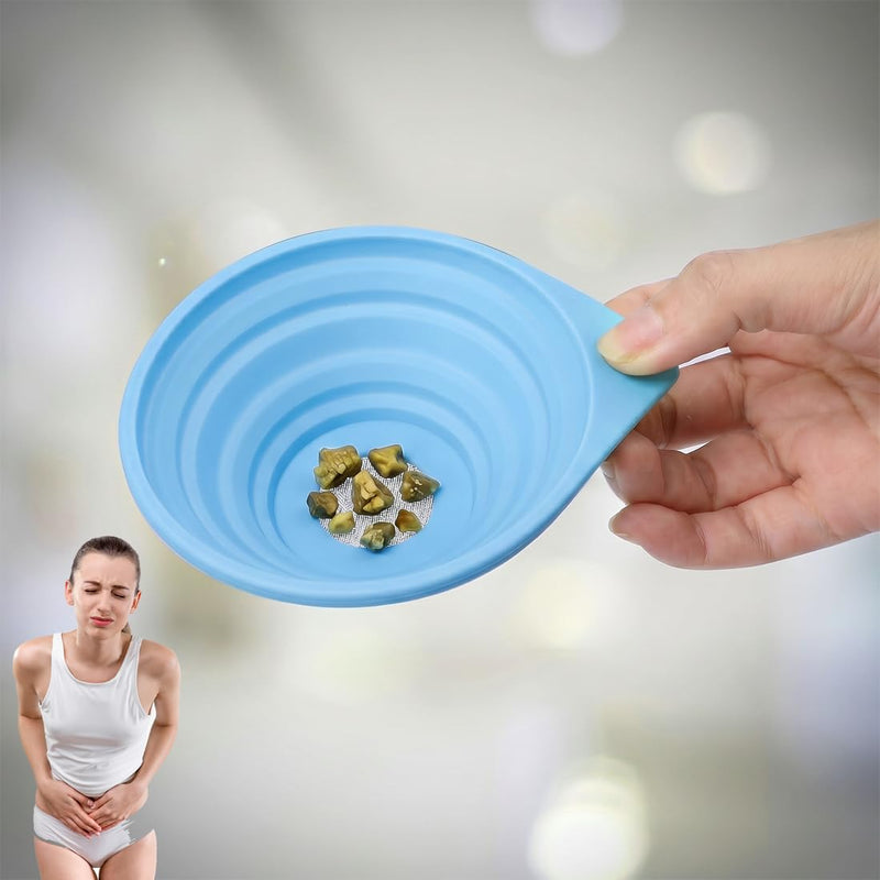 Kidney Stone Strainer 2 Pack Collapsible Silicone Funnel with Strainer 316 Stainless Steel for Filtering Urine and Urine for Analysis Purposes