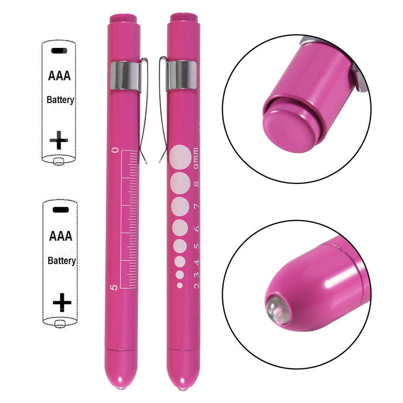 [Australia - AusPower] - Aokin Pen Light with Pupil Gauge, Reusable LED Penlight Medical for Doctor Nurse Diagnostic etc, White Light, 2 Pcs Rose 
