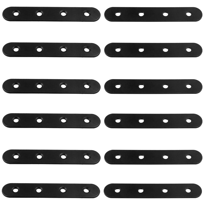 [Australia - AusPower] - Hordion 12Pcs 4 Inch Straight Bracket Stainless Steel Brace, Flat Mending Plate Fixing Bracket Connector with Screw for Cabinet Furniture Joining Plate, Black 4"-100mm 