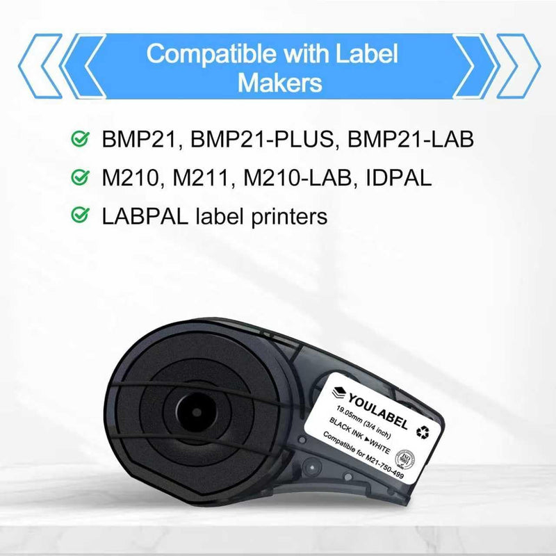 M21-750-595-WT Compatible for (M21-750-595-WT) All-Weather Vinyl Label for Indoor/Outdoor ID, Black on White- for M210, M210-LAB, M211, BMP21-PLUS and BMP21-LAB Printers, 0.75" W 21" L (3 Pack) ﻿