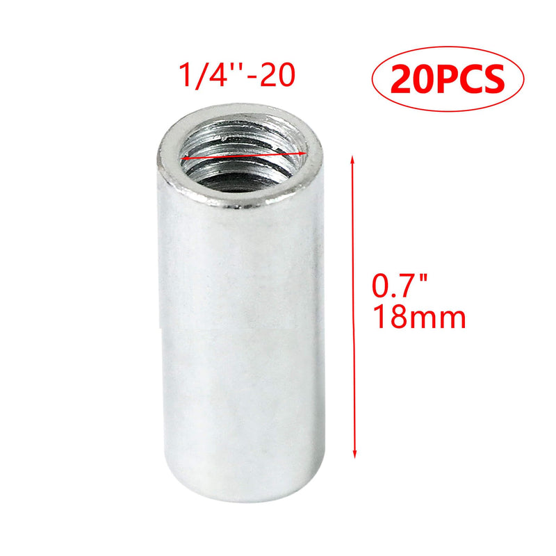 20 Packs 1/4"-20 Round Rod Coupling Nuts, UNC Threaded Round Connector Nuts?Length: 17.8mm