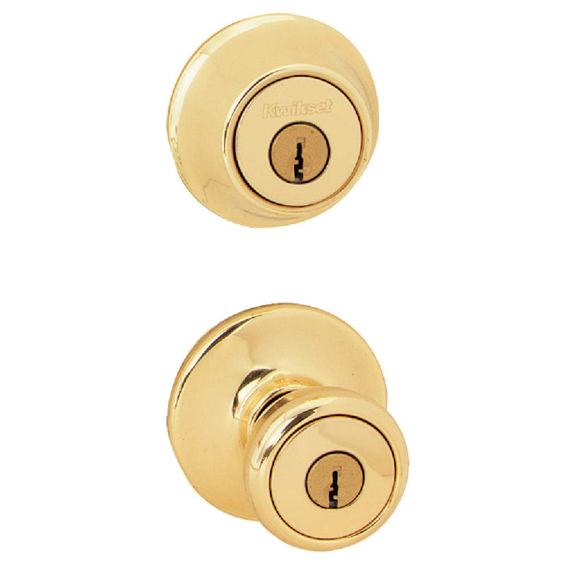 Kwikset 690 Tylo Entry Knob and Single Cylinder Deadbolt Combo 6-Pack, Polished Brass 1